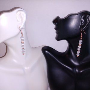White Banded Agate Earrings on Copper Plated Fishhooks Handmade 2.5 Inches